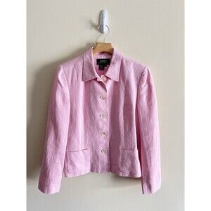 Vintage Lauren Ralph Lauren 100% Linen Soft Pink‎ Blazer Jacket Women’s 12 RARE